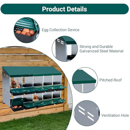 Chicken Nesting Box 10 Compartments - Metal Roll Away Nesting Boxes for Chicken Coop, Egg Collection System, Laying Boxes for Hens with Lid Cover to Protect Eggs, Easy Egg Collection & Clean