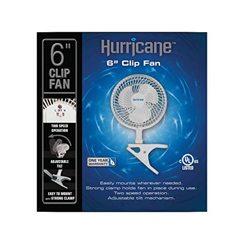 Hurricane Classic 6 Inch Clip Fan, 2 Speed Portable Desk Table Fan with Tilt, White - style: 6" Classic Clip Fan