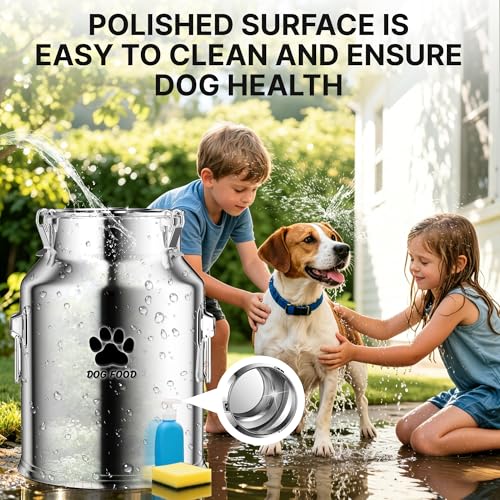 35LBS Large Metal Dog Food Storage Container, Stainless Steel Dog Food Storage Tank, Multifunctional Storage Bin with Lid and Spoon, Food Storage Container for Big Dogs, Keep Fresh, Easy to Clean
