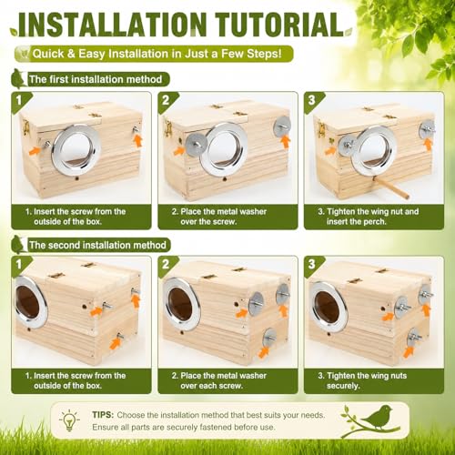 Rypet Parakeet Nesting Box Transparent Design, Thwartwise Bird Nest Breeding Box with Perch Wood Bird Cage House for Cockatiel Lovebirds Budgie Finch Parrotlets Canary S - size: Small