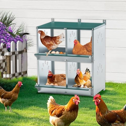 4 Compartment Heavy-Duty Galvanized Steel Chicken Nesting Box - Wall Mounted Anti-Peck Design with Removable Panel for Easy Cleaning, for Hens & Poultry