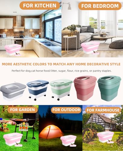 10-13Lbs Airtight Dog Food Storage Container,Collapsible Pet Food Storage | Dog Food Container with Double Airtight Seal,Cat Food Container Dry Food Fresh,Space Saving,Pest/Mouse-proof,Scoop - color: Pink/10-13 Lbs