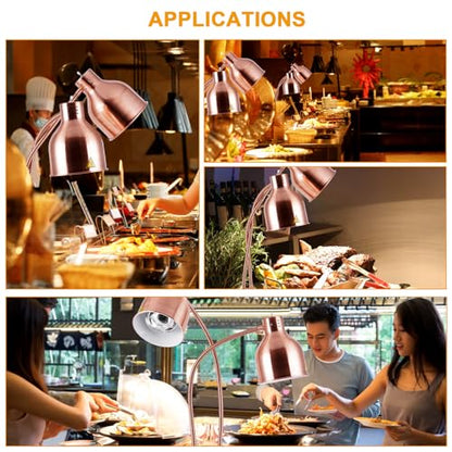 Food Warmer Lamp Heat Lamp with Bulbs for Food Heating Lamp Commercial Food Buffet Warmer Lamp Restaurant Food Service - color: Red Copper