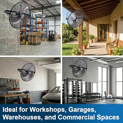 iLiving 20 Inch Wall Mount Fan, 4750 CFM High Velocity Metal Fan with 3 Speeds, Sealed Motor & 360° Tilt, Heavy Duty Wall/Ceiling Mount Fan for Garage, Warehouse, Barn, Greenhouse, Workshop - size: 20 Inches