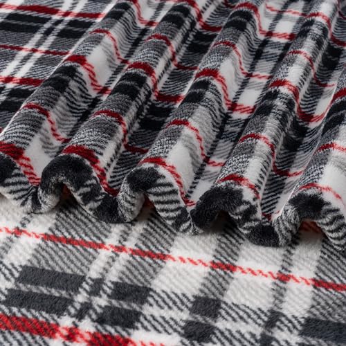 Berkshire Blanket-Classic Heavyweight Warm Soft Printed VelvetLoft® Plush Blanket, King Size Soft Fuzzy Blanket for Couch Sofa Bed, Plaid Black Red, 90in x 108in - color: Plaid Black Red, size: King/Cal King