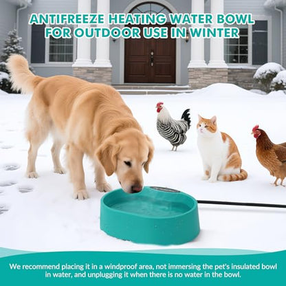 Large Heated Pet Water Bowl for Dogs, 3.7L Heated Dog Bowl Outdoor Heated Water Bowl for Cats,Chicken, Heated Dog Water Bowl -Keep Water Warm in Winter,35W Thermostatic Control and Anti Chew Cord - size: Oval 3.7 Litres