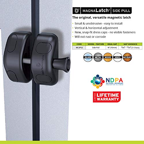 D&D Technologies MLSPS2S MagnaLatch General Purpose Side Pull Magnetic Gate Latch for Metal, Wood, Vinyl Fence Gates. Does not Lock. Adjustable. Industrial Strength Black Polymer