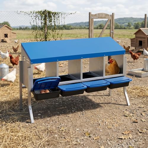 Garvee 4-Hole Roll Away Egg Collection Chicken Nesting Box, Galvanized Steel Nest Box for Laying Eggs - color: Blue, size: 4 holes with legs
