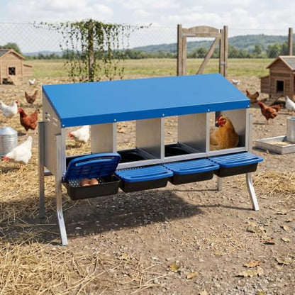 Garvee 4-Hole Roll Away Egg Collection Chicken Nesting Box, Galvanized Steel Nest Box for Laying Eggs - color: Blue, size: 4 holes with legs