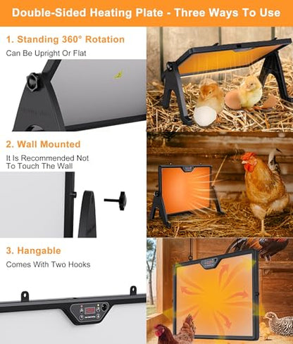 2026 Smart Chicken Coop Heater Coop Radiant Heat Panel Built-in Adaptive Temperature Sensor, Chicken Heater Inside Coop for Winter, Adaptable to Timer and Temp Controllers, ETL UL Compliant