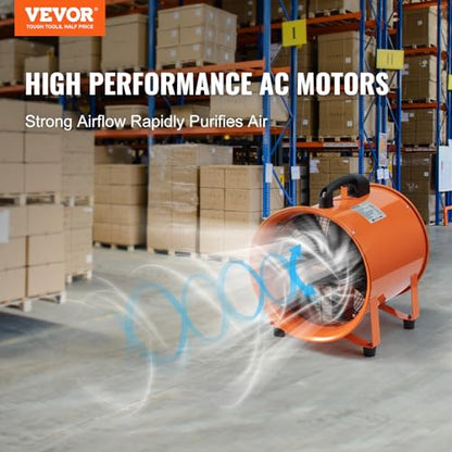 VEVOR Air Mover Blower Fan 12 Inch, 3198CFM 585W with 16.4ft Flexible Duct, Industrial Portable Ventilator Blower/Exhaust - size: 12in-16ft