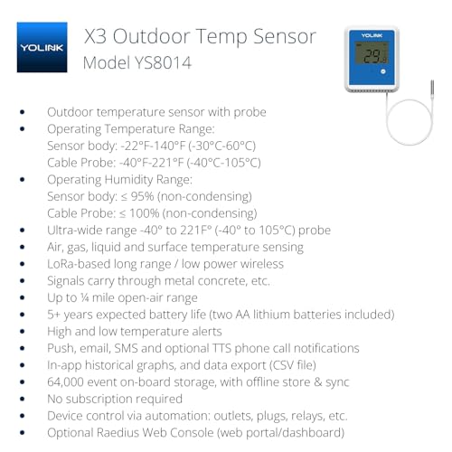 YoLink Smart X3 Version Outdoor Temperature Data Logger with Probe, Thermometer, 1/4 Mile Range, 5+ Years Battery Life, Emails, Text, App Alerts, Alexa, IFTTT. Pool, Hot Tub, Fish Tank. Hub Required! - size: 5-Year Battery
