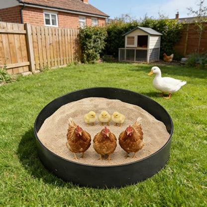 Chicken Dust Bath Tub 40" D x 5.9" H, Large Bottomless PP Poultry Bathing Ring, Dust Bath for Chickens & Small Animals, Adjustable, Easy Setup Coop Accessory for Farm & Backyard (Black)