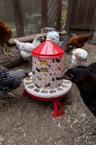 My Favorite Chicken 4kg Feeder & 5L Drinker with Legs - Large Chicken Feeder & Waterer, Floral Design, BPA-Free, Easy Clean, Blue