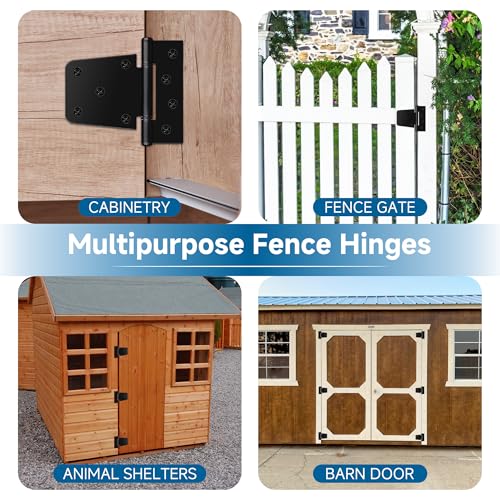 3.5 Inch Heavy Duty Gate Hinges, 4 Pack Black Iron Extra Thick T Door Hinges, Gate Hardware Kit for Indoor Outdoor, Shed, Wooden Fences, Vinyl Fence, Barn Door, Garage (Screws Included)