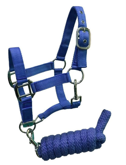 Pony Size Nylon Halter with Removalbe 7' Lead (Royal Blue) - color: Royal Blue
