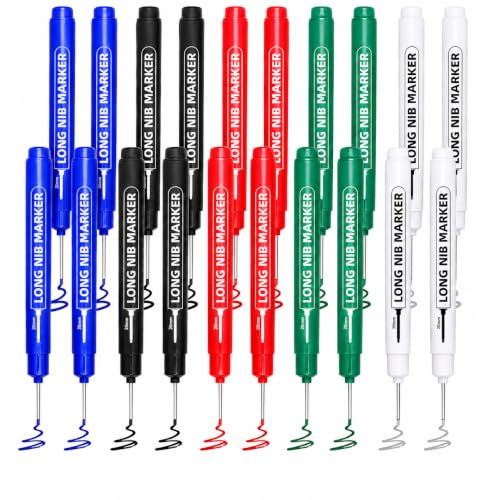 20 Pack Long Nib Marker Pens, 20mm Deep Hole Markers, Fine Nose Permanent Paint Pens for Metal, Wood, Glass, Plastic, Construction, Carpenter, Drilling, Woodworking, 5 Colors - color: 20 Pack