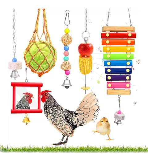 Chicken Toys for Coop Accessories，Chicken Chewing Toy Hanging Feeder Chicken Xylophone Mirror Vegetable Fruits Skewer for Hens Chick Bird Parrot（B）