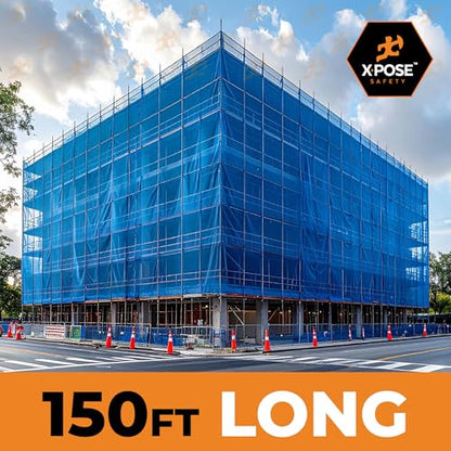 Xpose Safety Construction Safety Netting – 4' x 150', 1/4" Mesh Scaffold Safety Net, Temporary Material Roll, Visibility Fence, Heavy-Duty Fire Retardant, Blue - color: 4) Blue, size: 4' X 150' – 1/4" Mesh