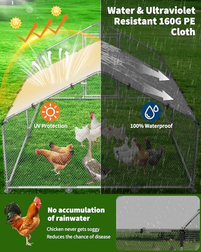 Large Metal Chicken Coop, 9.8' W x 13.1' L x 6.5 H Walk-in Poultry Cage, Chicken Run Pen House with Waterproof & Anti-Ultraviolet Cover & Lockable Doors for Outdoor