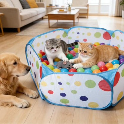 Cat Ball Pit,Pop Up Ball Pits Tent，Cat Enrichment Toys，Suitable for Indoor and Outdoor Activities (39.37inches in Diameter,No Ball Included) (Blue) - color: Blue