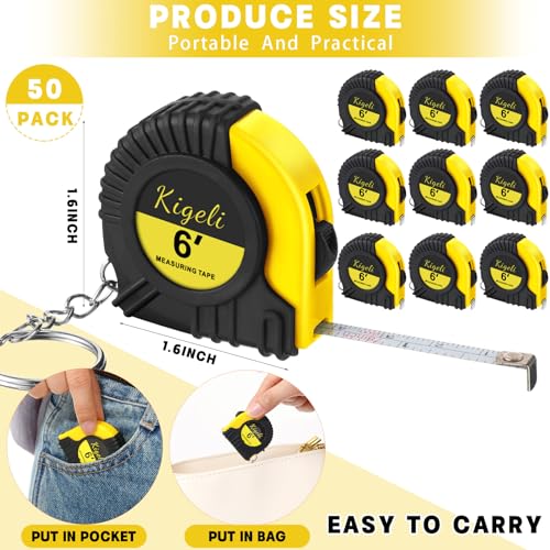 Kigeli 50 Pcs 6ft/2 Meter Mini Measuring Tape Keychains Small Measure Keychain Bulk Set Functional Mini Retractable Measuring Tape Keychains with Slide Lock for Engineer Crafter(Classic,Yellow) - color: Yellow