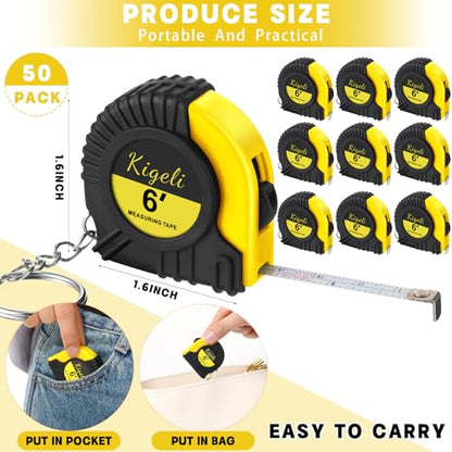 Kigeli 50 Pcs 6ft/2 Meter Mini Measuring Tape Keychains Small Measure Keychain Bulk Set Functional Mini Retractable Measuring Tape Keychains with Slide Lock for Engineer Crafter(Classic,Yellow) - color: Yellow