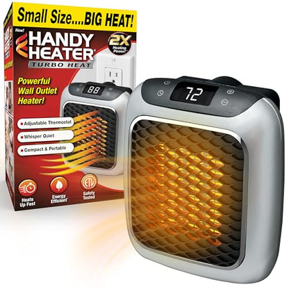 Ontel Handy Heater Turbo Wall Outlet Plug In Heater – Portable Indoor Ceramic Space Heater w/Adjustable Thermostat, 12-Hour Timer, Auto Shut Off, Quiet – Plug In Wall for Office, Bedroom, Camping - size: Pack of 1