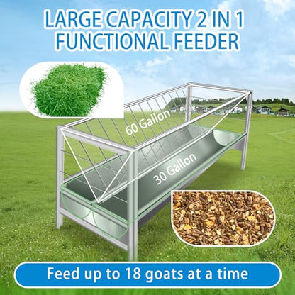 90 Gallon Goat Hay Feeder No Waste, 2 in 1 Hay Feeder for Goats with 30-GAL Feed Pan & 60-GAL Hay Rack, Livestock Hay Feeder for Feeding Goat, Sheep, Horse Indoor & Outdoor (Stainless Steel) - style: Stainless Steel