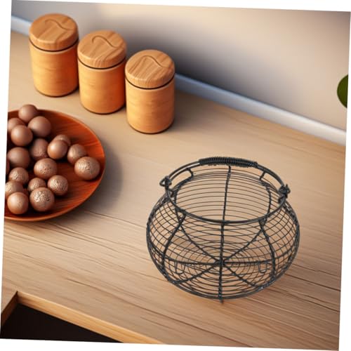Uonlytech 2pcs Metal Wire Egg Basket with Handle, Fresh Egg Holder and Vegetable Storage Bin for Kitchen Countertop, Wire Organizing Basket for Farmhouse, Market, and Grocery Collection,