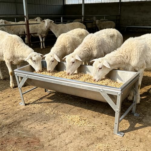 Large Capacity Goat Feeder with Bracket, Thickened Stainless Steel Livestock Water Trough, Heavy Duty Large Feed Trough for Sheep, Cattle(195x32xH35cm/76.8x12.6x13.8in) - size: 195x32xH35cm/76.8x12.6x13.8in