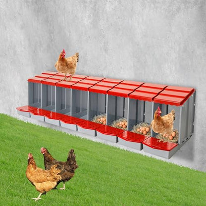 Chicken Nesting Boxes, 8 Compartment Nesting Boxes for Laying Eggs, Roll Away Nesting Box Egg Collection Tray, Wall Mount Poultry Roll Away Chicken Laying Boxes (Red) - color: 8 Compartment Nesting Boxes (Red)