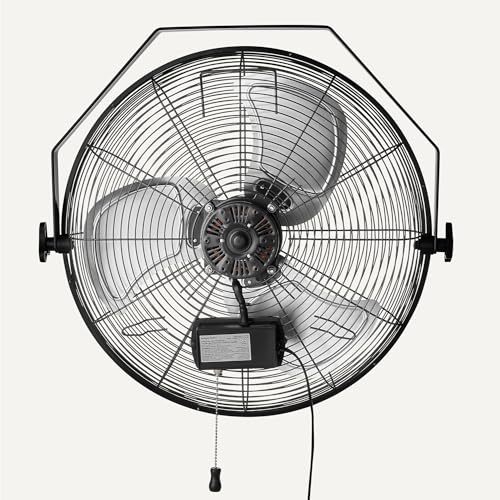 Amazon Basics 18" Indoor Wall-Mounted Industrial Fan with Three Speeds, High CFM, Heavy-Duty Metal Blades, Tilt Head, for Commercial Use, Warehouse, Basement, Black - style: Wall Mounted Fan