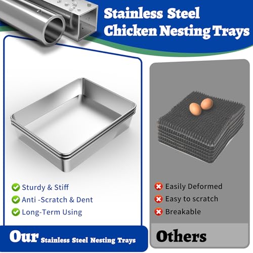 Chicken Nesting Box, 3 Pcs Stainless Steel Chicken Egg Laying Nest Boxes Tray, ChickensNesting Box Pan for Chickens and Poultry to Collect Eggs, Hens, Chickens Coop Box, Easy to Clean