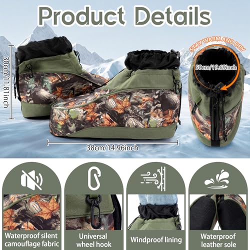 Chicingyou 5 Pcs Outdoor Insulators Set 1 Pcs Insulated Boots Covers 15.0 x 19.7 x 11.8 Inch Waterproof PU Leather Non Slip 2 Sock 2 Thermal Survival Blanket for Hunting, Camping, Ice Fishing, Hunting