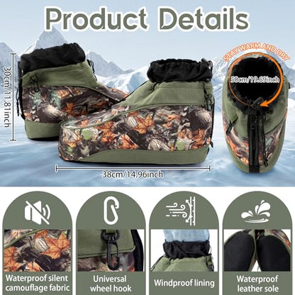 Chicingyou 5 Pcs Outdoor Insulators Set 1 Pcs Insulated Boots Covers 15.0 x 19.7 x 11.8 Inch Waterproof PU Leather Non Slip 2 Sock 2 Thermal Survival Blanket for Hunting, Camping, Ice Fishing, Hunting