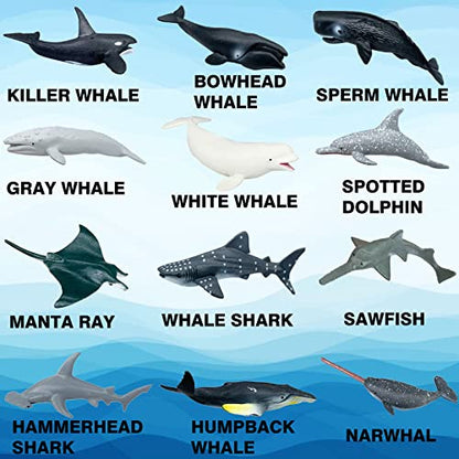 Sharks Figures Sea Animals Whale Toys Set Ocean Animal Action Figures, Great for Kids Bath Toys, Beach Toy, Cake Topper and Party Favors, Gifts, Prizes, Rewards (12 PCS) - color: Sharks
