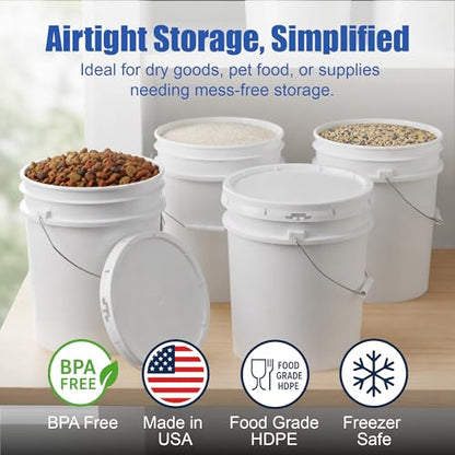 ePackageSupply 5 Gallon Bucket - Food Grade w/Lid BPA-Free, 6 Pack - White | Airtight Gasketed Tear Strip Lid, Heavy-Duty 90 Mil HDPE Plastic Pail, Bulk Storage, Food Safe Durable Container, Made in USA - color: White, size: 6 Packs