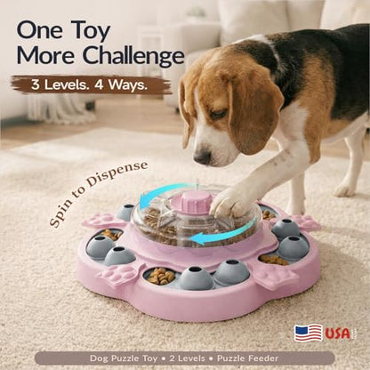 KADTC Dog Puzzle Toy, 3 Levels of Step-by-Step Challenge, Spin-to-Release Treat Dispenser, Slow Feeder & Mental Stimulation Enrichment Toy for Small Medium Large Dogs - color: Pink