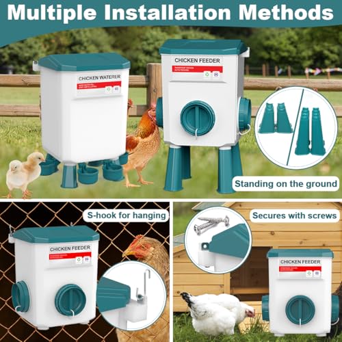 Chicken Feeder and Waterer Set, 3 Gallon/26.5 Pounds, Automatic Chicken Feeders and Chicken Waterer, Detachable for Chick, Duck & Quail Coop Use, Outdoor Farm & Backyard (Upgraded) - size: 3 Gallon Upgraded
