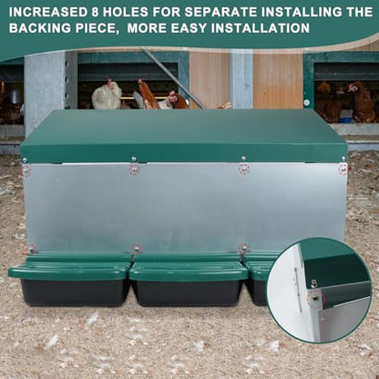 Chicken Nesting Box, 3 Holes Nesting Boxes, Heavy Duty Metal Laying Boxes, Roll Away Nesting Box Egg Collection Tray, with Roosting Pole for Chicken Coop(Green) - size: 3 Holes