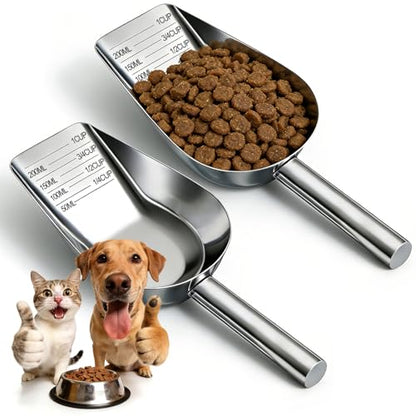Mity rain 2PCS Dog Food Scoop Stainless Steel with Long Handle, Precise Dog Food Measuring Cup 1, 3/4, 1/2, 1/4 Cup, Pet Scoop for Cats, Rabbits, Animals, Metal Spoon for Dog Food Storage (2 CUP) - size: 2.0 CUP