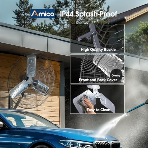 Amico 30 Inch Heavy Duty Wall Mounted Fan with Remote Control, DC Motor, 8 Speeds, High Velocity, Indoor/Outdoor Oscillating Industrial Shop Fan with Timer for Gym, Patio,Garage, Warehouse - size: 30 Inch