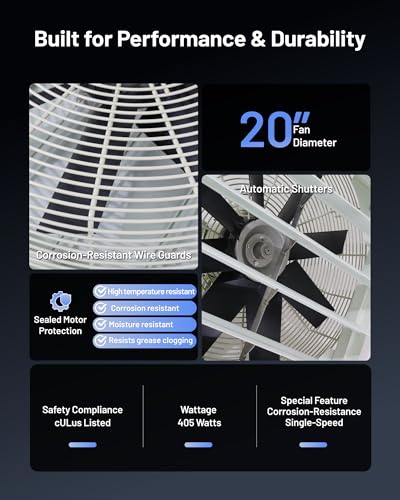iLiving 20-Inch Corrosion Resistance Shutter Exhaust Fan, Single Speed - size: 20 In