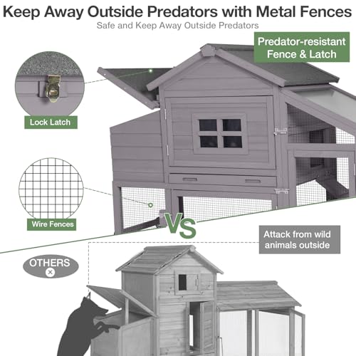 Mobile Chicken Coop with Wheels, Outdoor Hen House with Leak-Proof Tray, UV-Resistant Roof & Nesting Box for Chickens, Ducks, Rabbits (Grey) - color: Grey