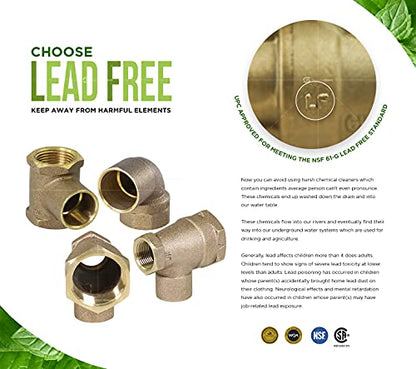 Everflow Supplies CCFT0221-NL C X C X F No Lead Cast Brass Tee Fitting with Solder Cups and Female Threaded Branch, 2" x 2" x 1" - size: 2" x 2" x 1"