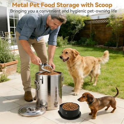 Newget 45 Lbs Stainless Steel Dog Food Storage Container, Large Airtight Pet Food Storage Bin with Lid to Keep Fresh, Metal Container with Scoop for Dog, Cat, Bird Seed, Rice, Grain & Kitchen Pantry - size: 45 lbs