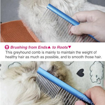 7.5" Greyhound Oval Grooming Comb – Blue Aluminum Spine, Stainless Steel Teeth Comb for Long-Haired Dogs & Cats, Removes Mats, Tangles, and Loose Fur – Lightweight for Long Time Deshedding - size: 7.5"