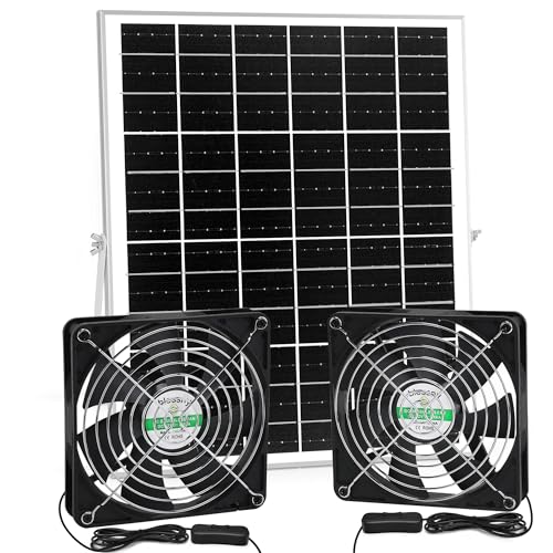 blessny 5.5" Solar 2 Fan Kit for Intake or Exhaust air, Weatherproofed Solar Powered Fans for Outside Chicken Coops, Greenhouses, Shed, Pet House Air Ventilation - size: 5.5" 2 Fan Kit