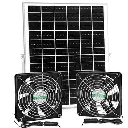 blessny 5.5" Solar 2 Fan Kit for Intake or Exhaust air, Weatherproofed Solar Powered Fans for Outside Chicken Coops, Greenhouses, Shed, Pet House Air Ventilation - size: 5.5" 2 Fan Kit